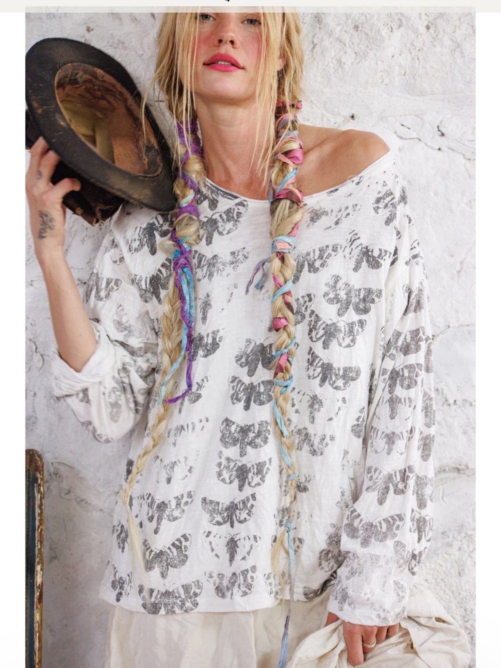 Magnolia Pearl White Long Sleeve Butterfly Print Tee